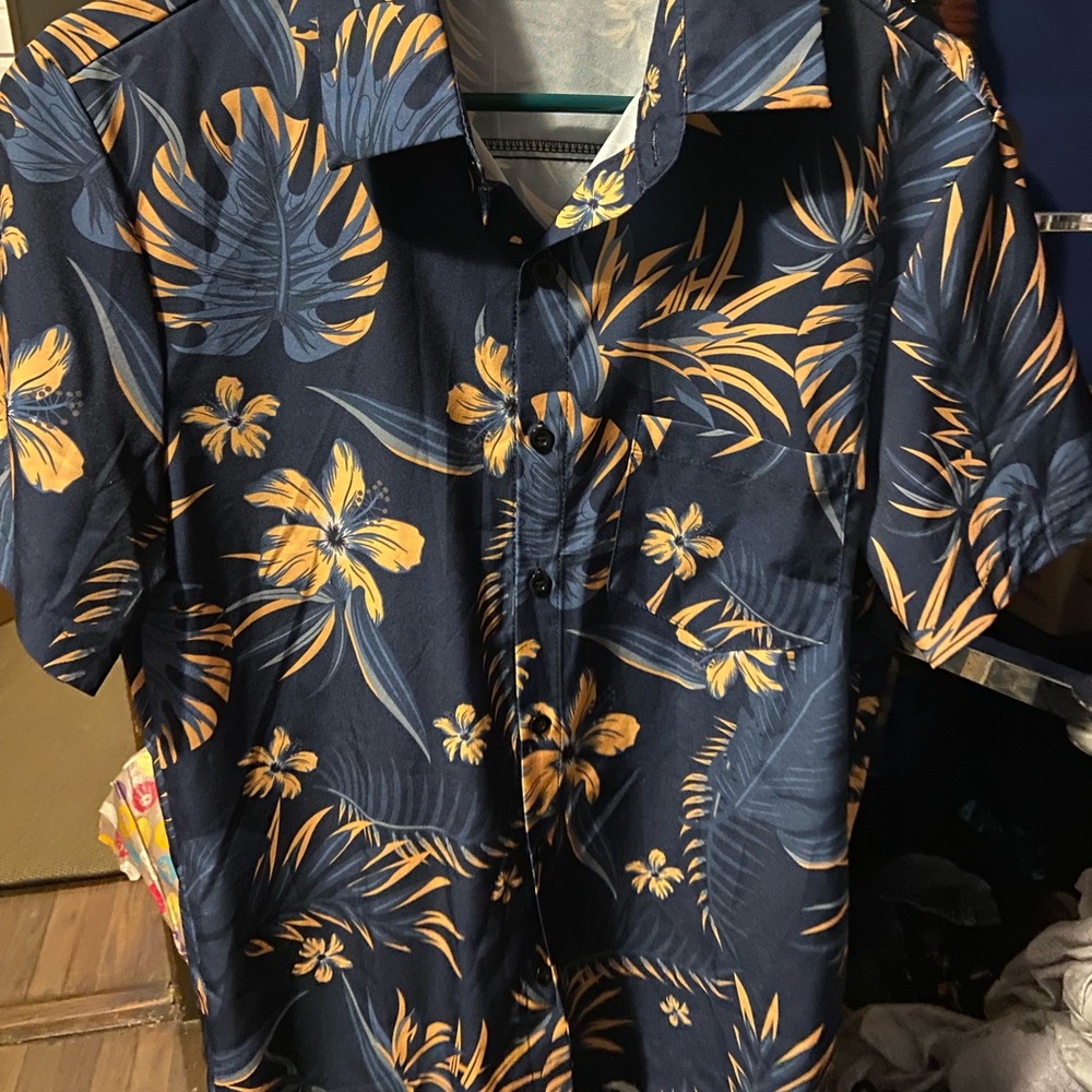 SHEIN Blue and Yellow Casual Button Down Shirt